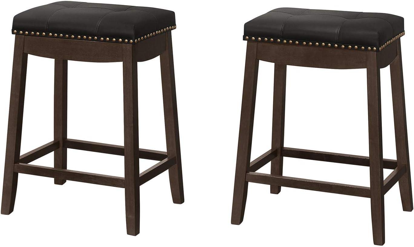 Monarch Specialties Bar Stool Set Of 2 Counter Height Saddle Seat Kitchen Wood Pu Leather Look White Grey Transitional