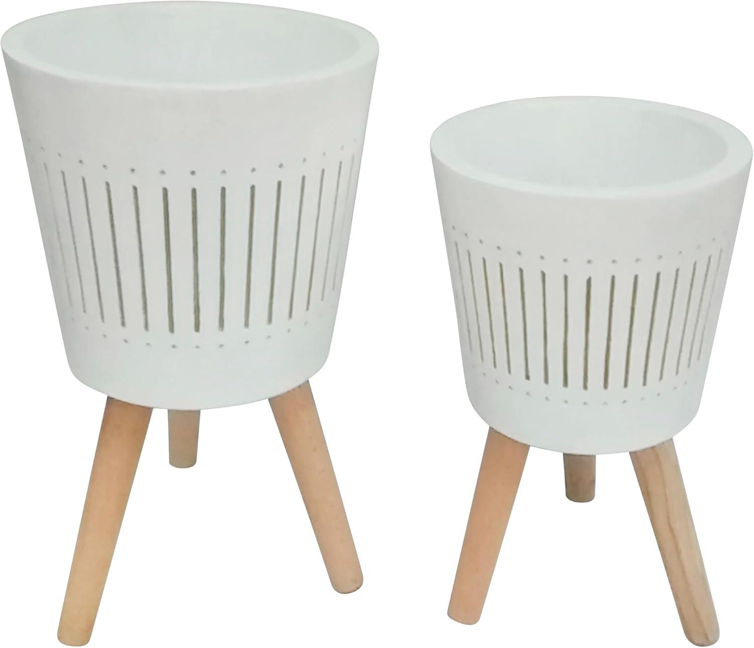 Sagebrook White 12" Indoor/Outdoor Planter with Wooden Legs