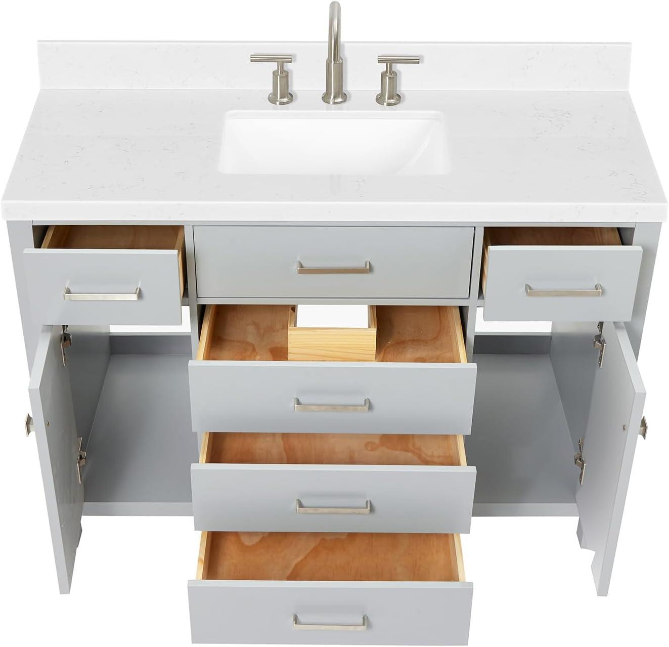 Gray Freestanding Single Sink Vanity with Carrara Quartz Top