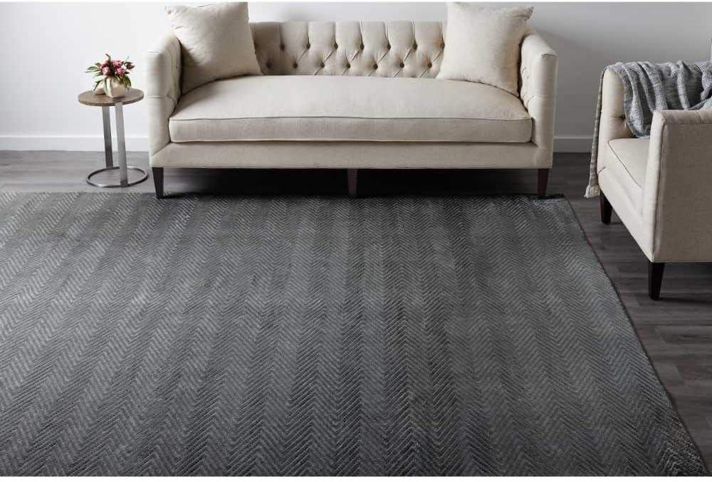 Charcoal Herringbone Hand-Knotted Viscose 8' x 10' Area Rug