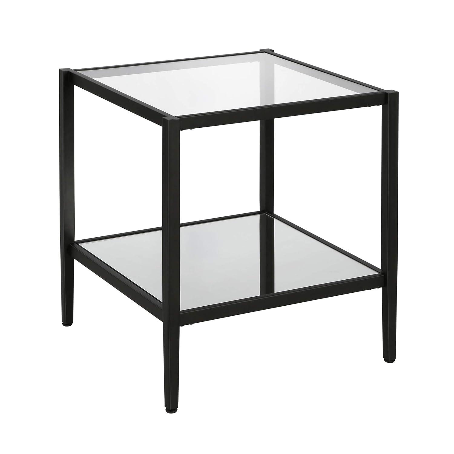 Evelyn&Zoe Hera 20" Wide Square Side Table with Mirror Shelf, Blackened Bronze