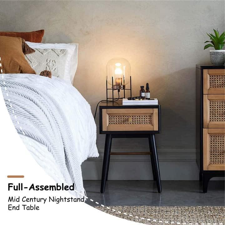 Fully-Assembled Modern Farmhouse Clean-Lined Nightstand, End Table with 1 Drawer, Black