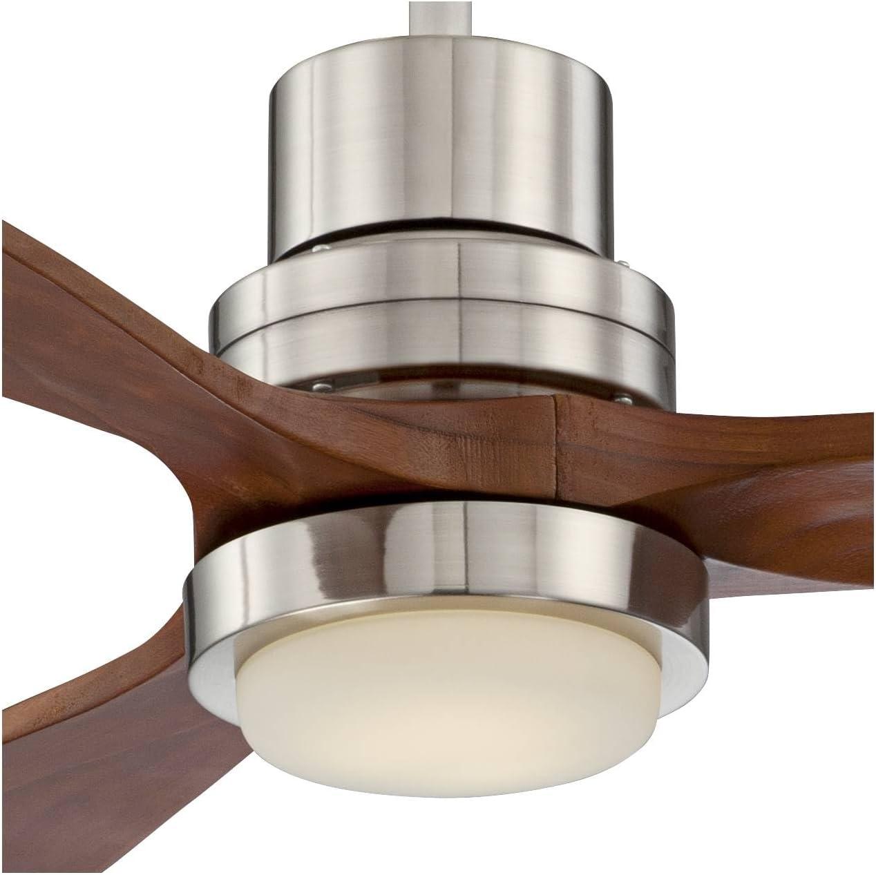 52" Casa Vieja Delta-Wing DC Rustic Farmhouse 3 Blade Indoor Ceiling Fan LED Light Remote Control Brushed Nickel Walnut Wood for Living Room Kitchen
