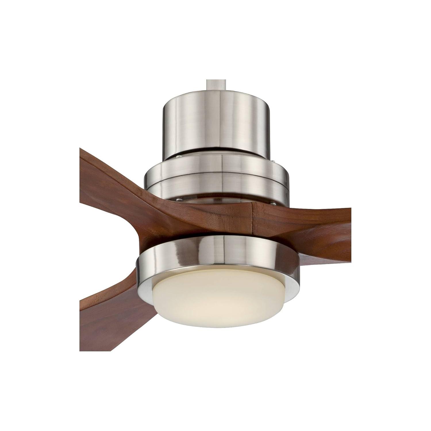 52" Casa Vieja Delta-Wing DC Rustic Farmhouse 3 Blade Indoor Ceiling Fan LED Light Remote Control Brushed Nickel Walnut Wood for Living Room Kitchen