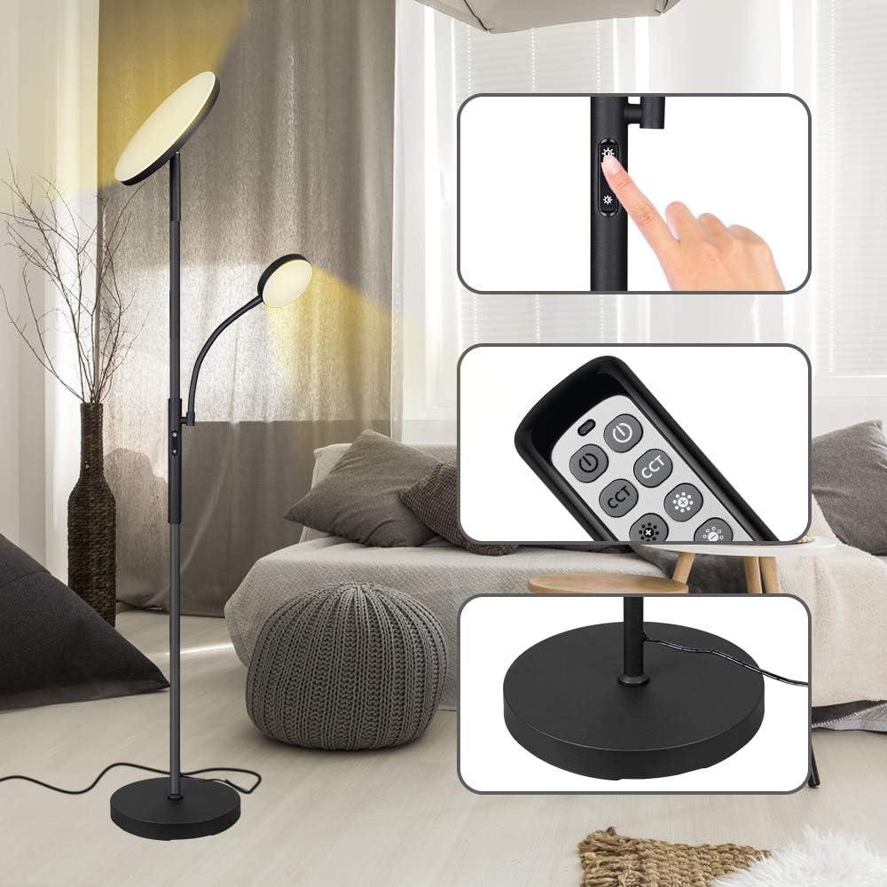 Floor Lamp - Dimunt LED Floor Lamps for Living Room Bright Lighting, 27W/2000LM Main Light and 7W/350LM Side Reading Lamp, Adjustable 3 Colors 3000K/4500K/6000K Tall Lamp with Remote & Touch