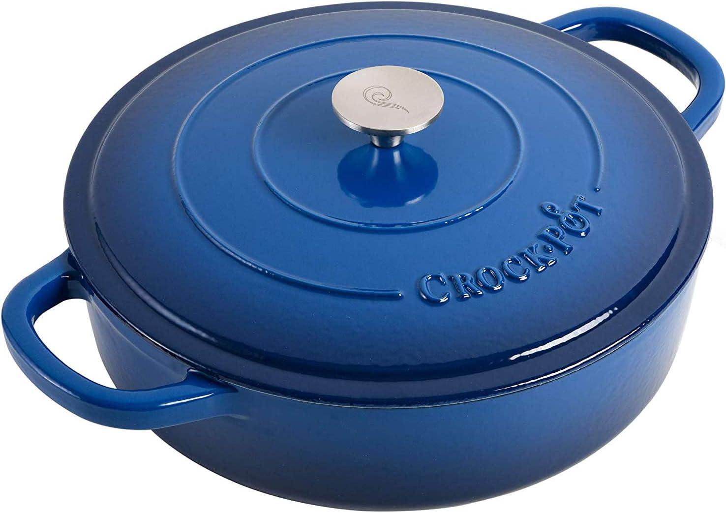 Sapphire Blue 5 Quart Enameled Cast Iron Braiser Pan with Lid