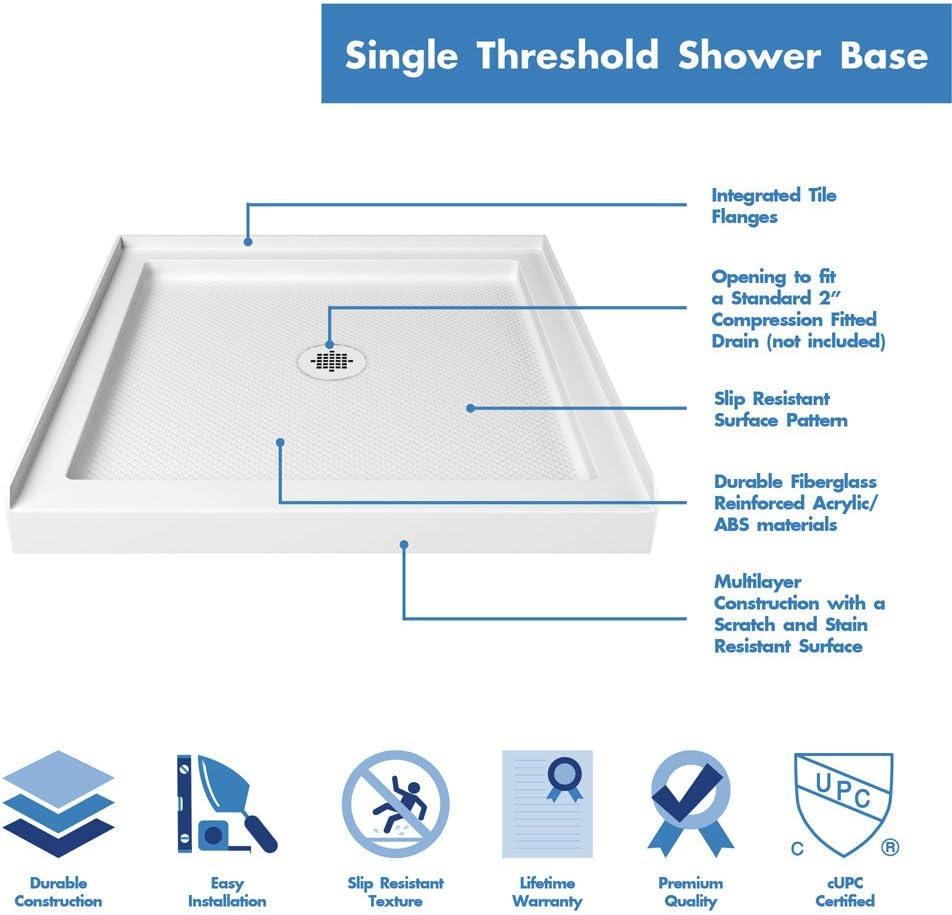 Flex 36" x 76.75" Square Pivot Shower Enclosure with Base Included