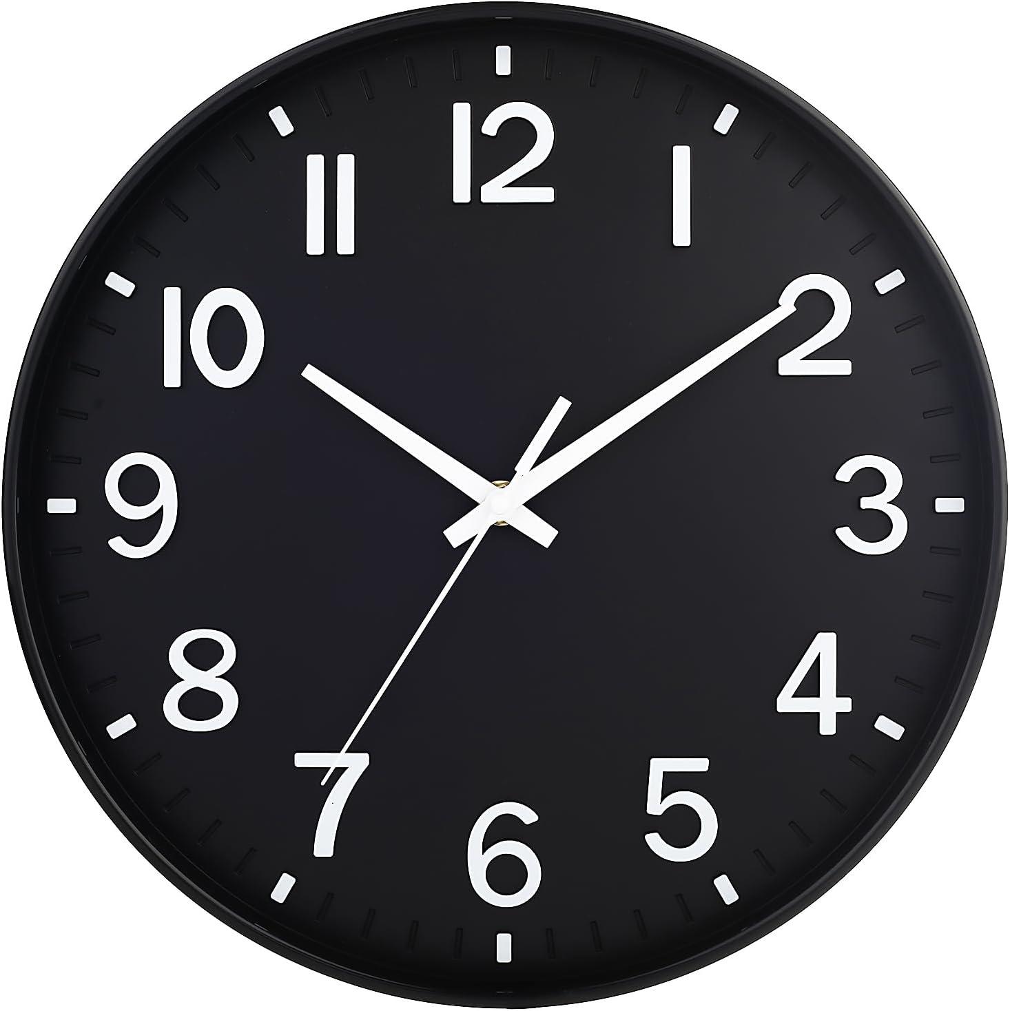 Warkul 12-Inch Wall Clock High-precision Battery Operated Easy-to-Read Silent Non-Ticking Quartz Clock Wall Art Decoration