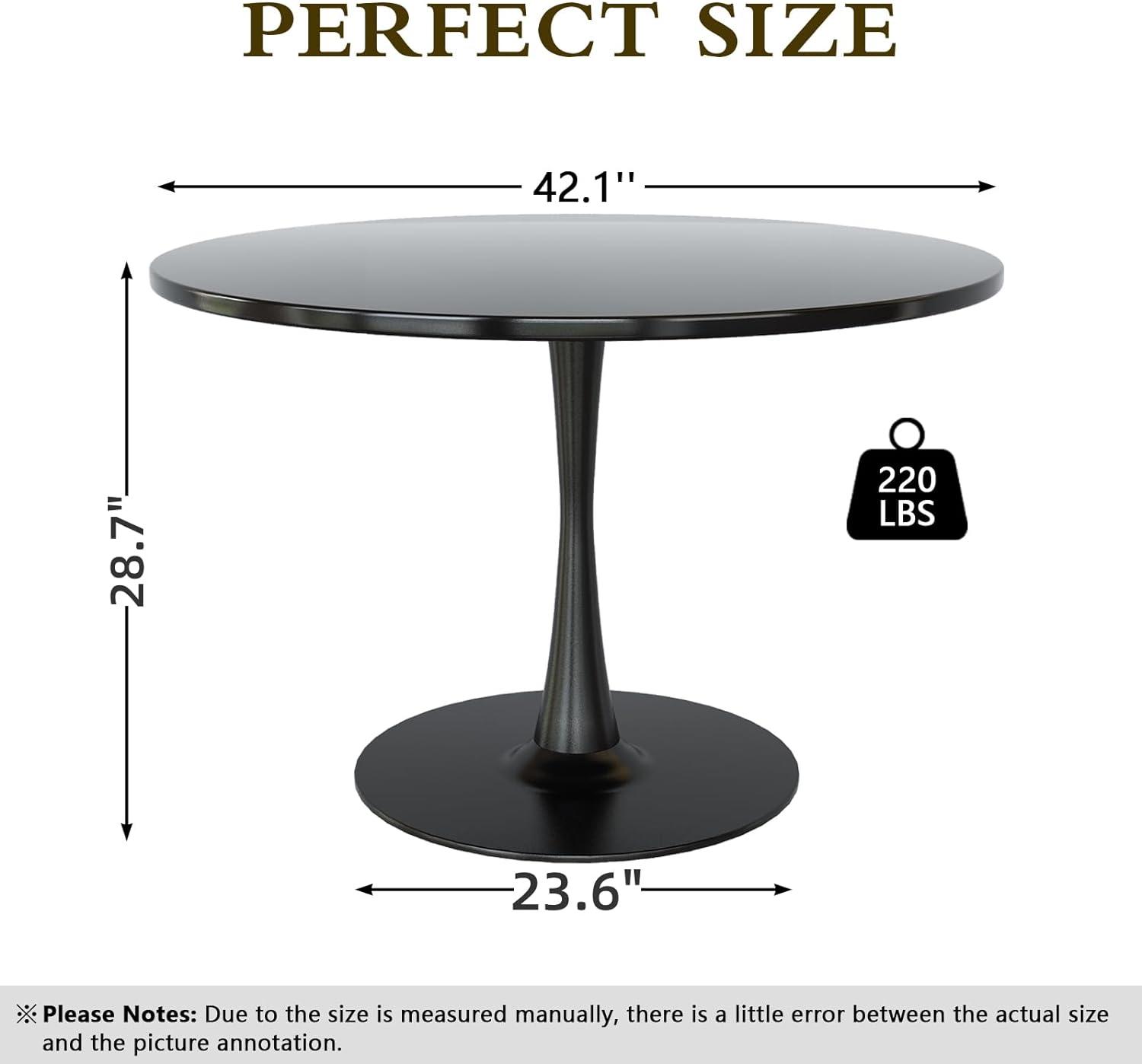 42 Inch Black Round Wood Dining Table with Metal Pedestal Base