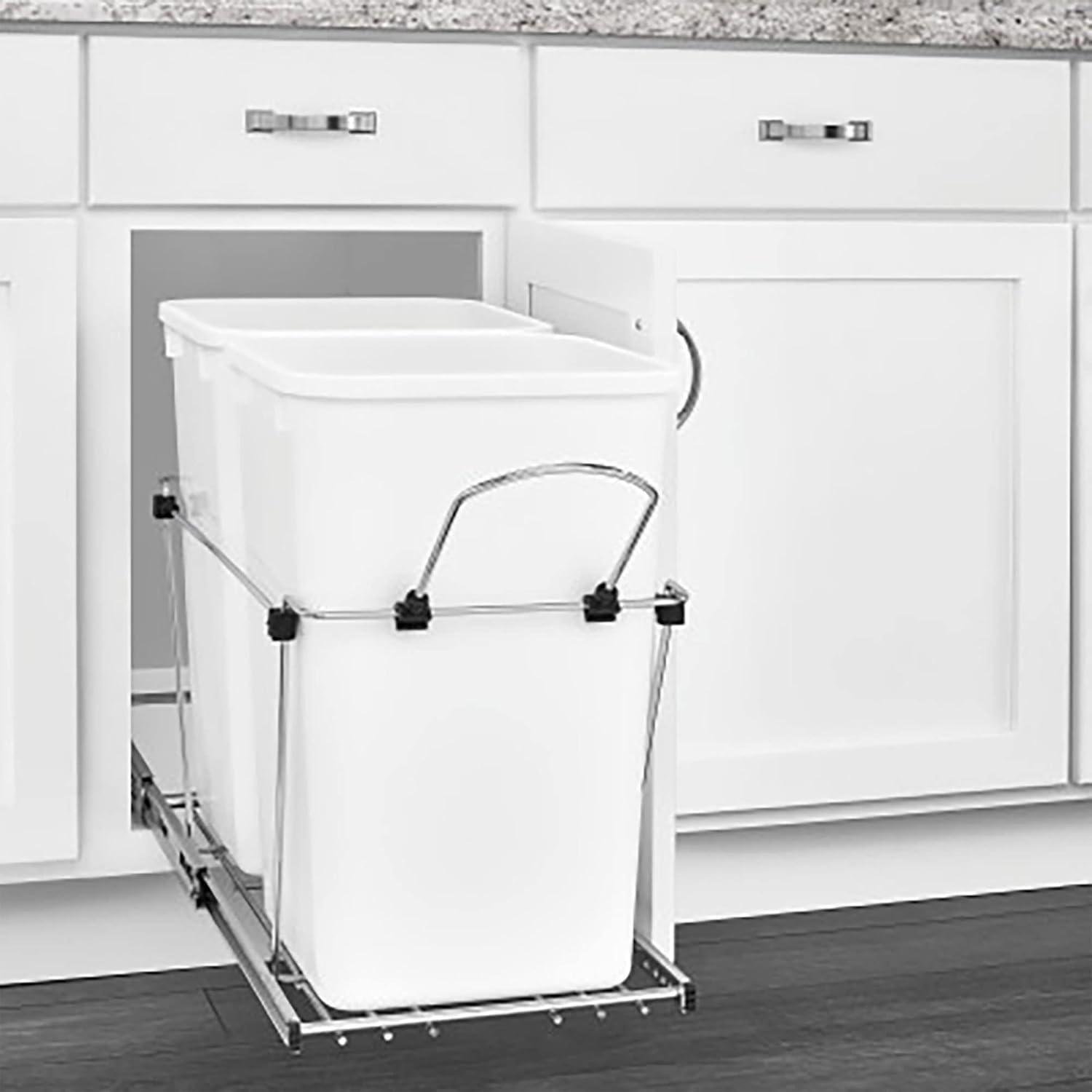 Rev-A-Shelf RV-15KD Series Double 27 Quart Sliding Pull-Out Waste Container for Base Kitchen Cabinet