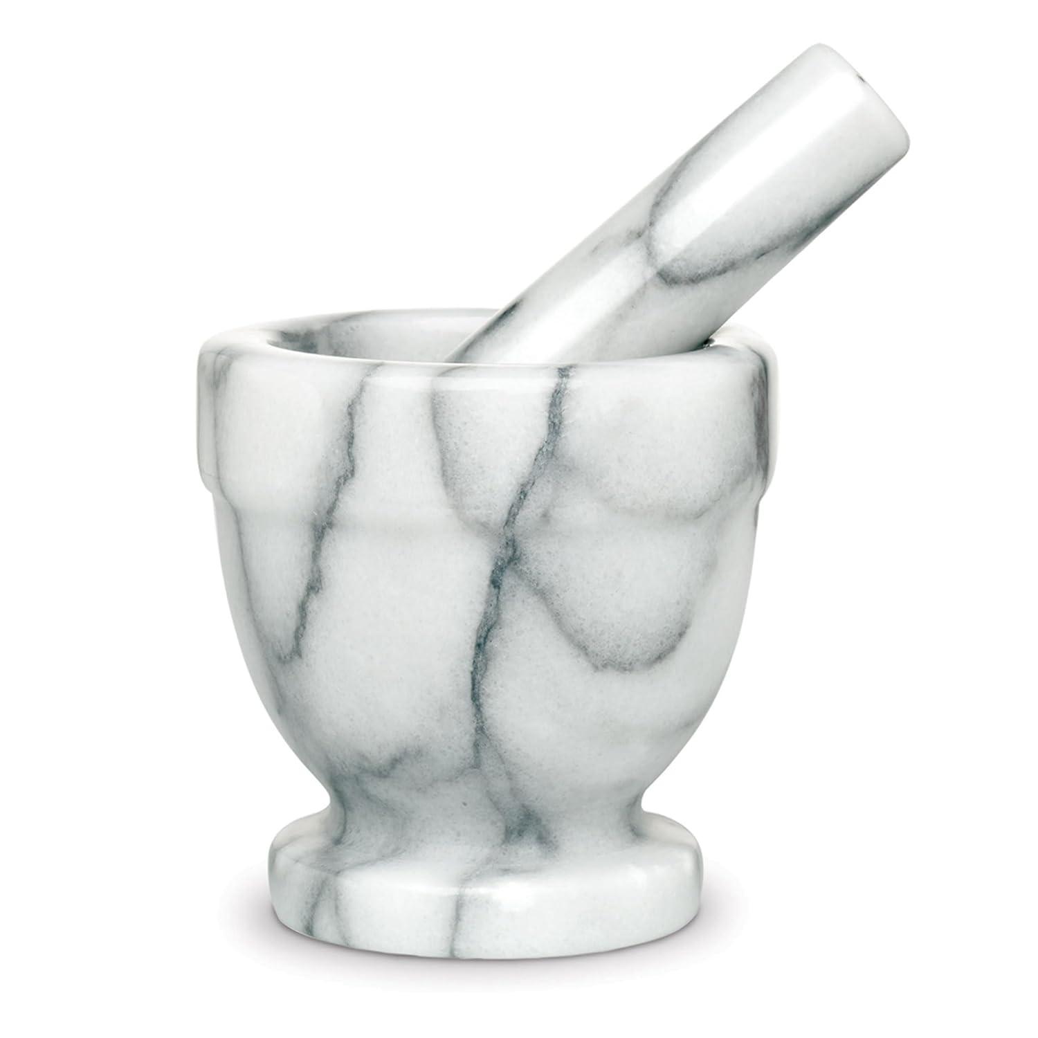 Tall White Carrara Marble Mortar and Pestle Set