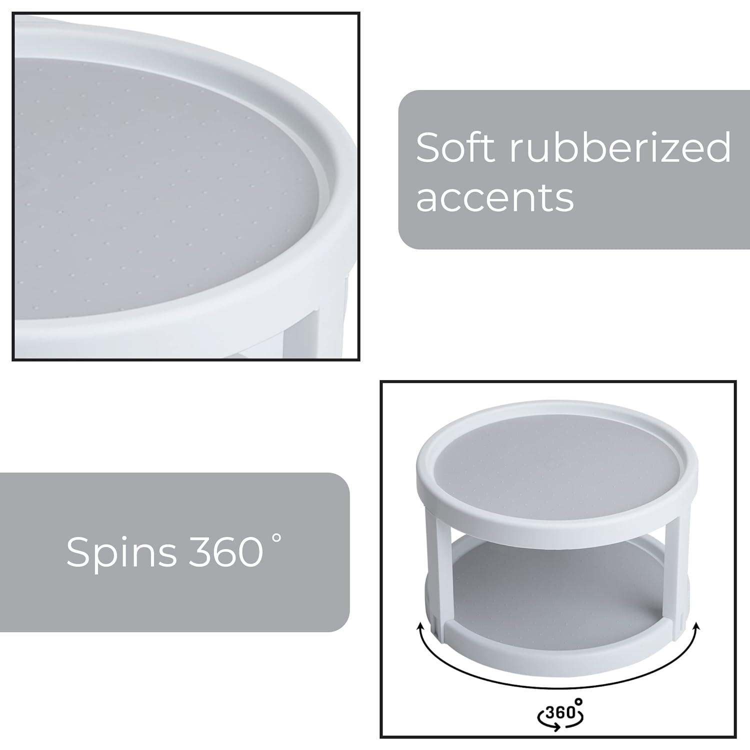 Smart Design 2-Tier Lazy Susan Turntable - 10 Inch - Non-Slip Lining and Feet - BPA Free - Cupboard, Fridge, Jars, Spices, Cabinet, Countertop, Pantry, Storage, Kitchen Organizer - White with Gray