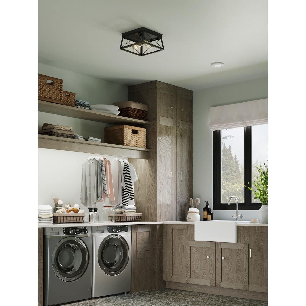 Progress Lighting, Briarwood, 2-Light Flush Mount, Textured Black, Faux-Painted Wood Enclosure