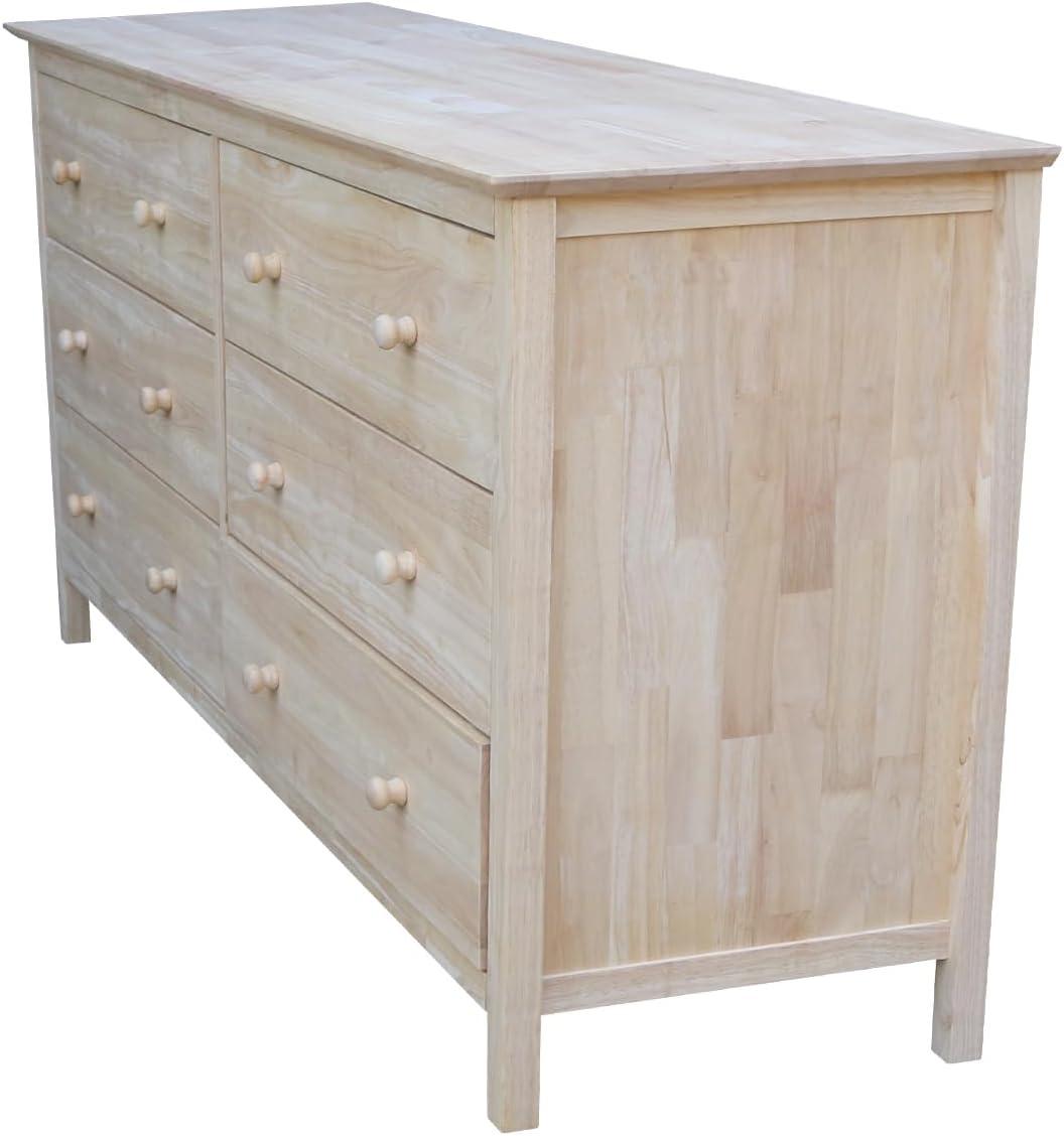 Dresser with 6 Drawers Unfinished - International Concepts: Solid Parawood Bedroom Storage