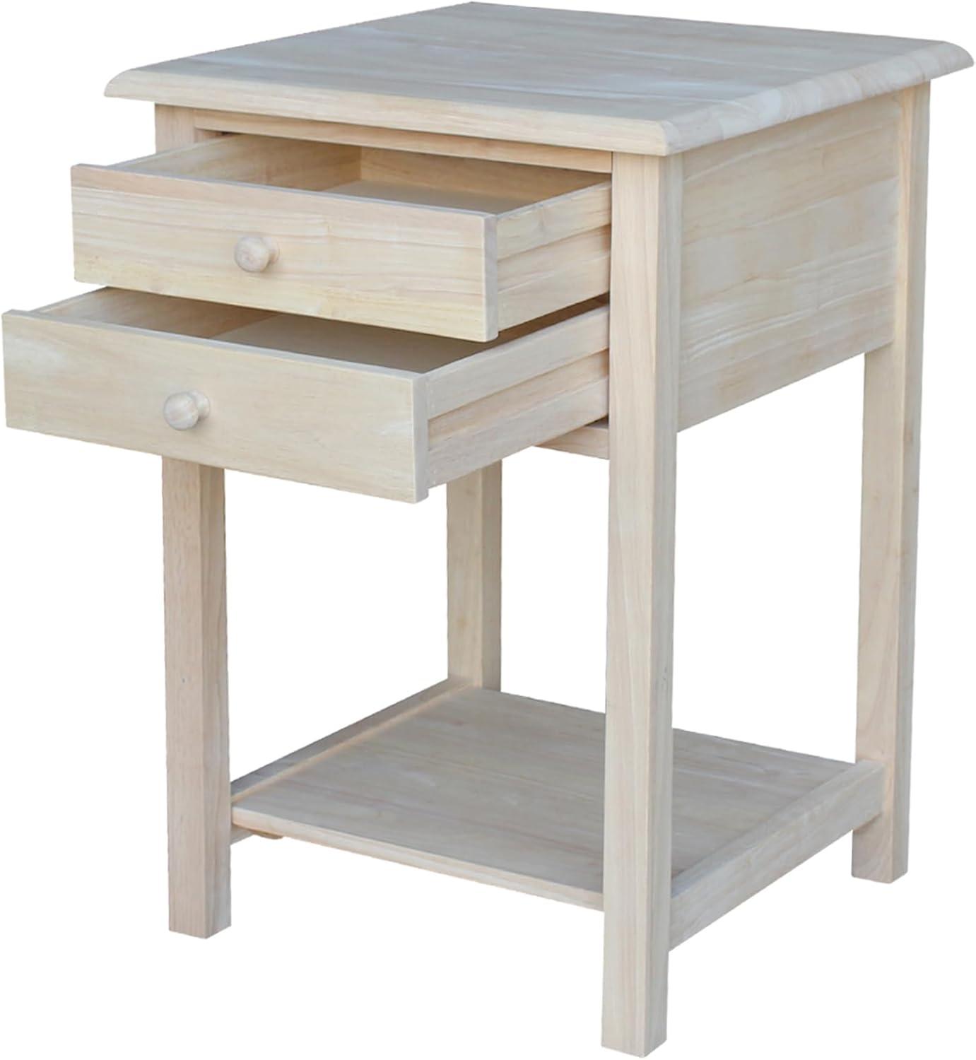 Lamp Table with 2 Drawers - International Concepts: Solid Parawood, Square, Traditional Style