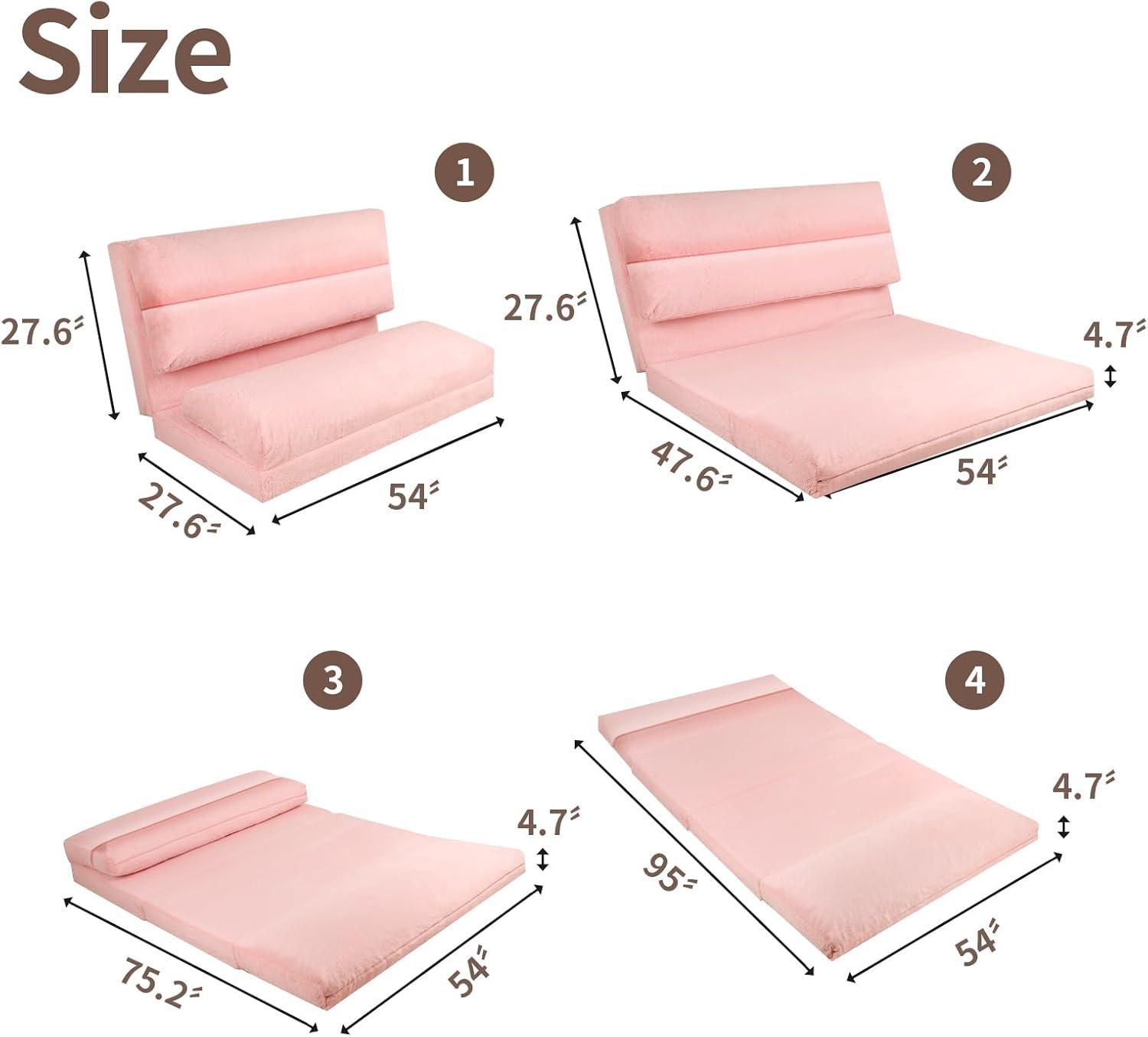 Pink Faux Fur Washable Sleeper Sofa Bed