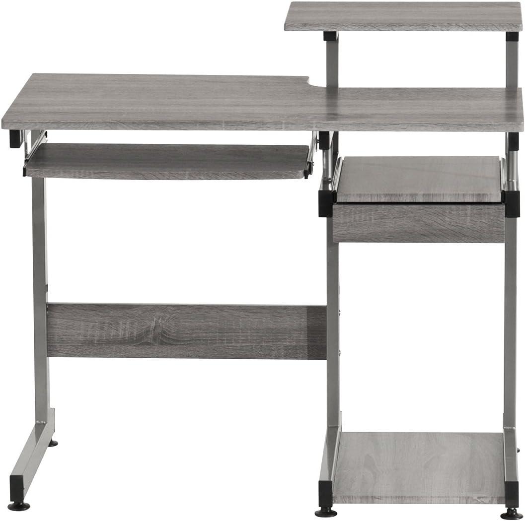 Complete Computer Workstation Desk Gray - Techni Mobili: With Drawer, Steel Frame, MDF Surface