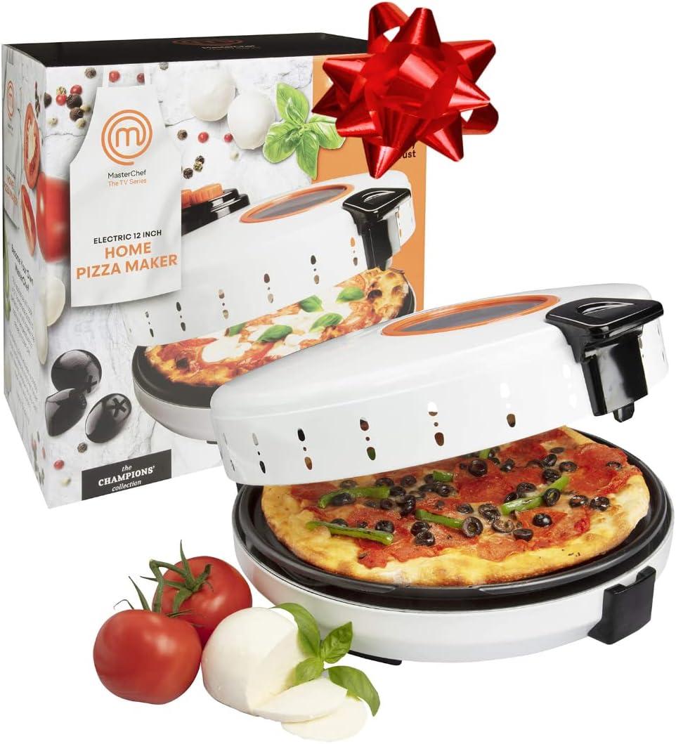 MasterChef Electric 12" Pizza Maker- Cook Homemade Calzones, Quesadillas & Cookies! Rotating Nonstick Plate for Even Baking- Adjustable Temp Control for Crispy Crust- Indoor or Outdoor Parties & Gifts