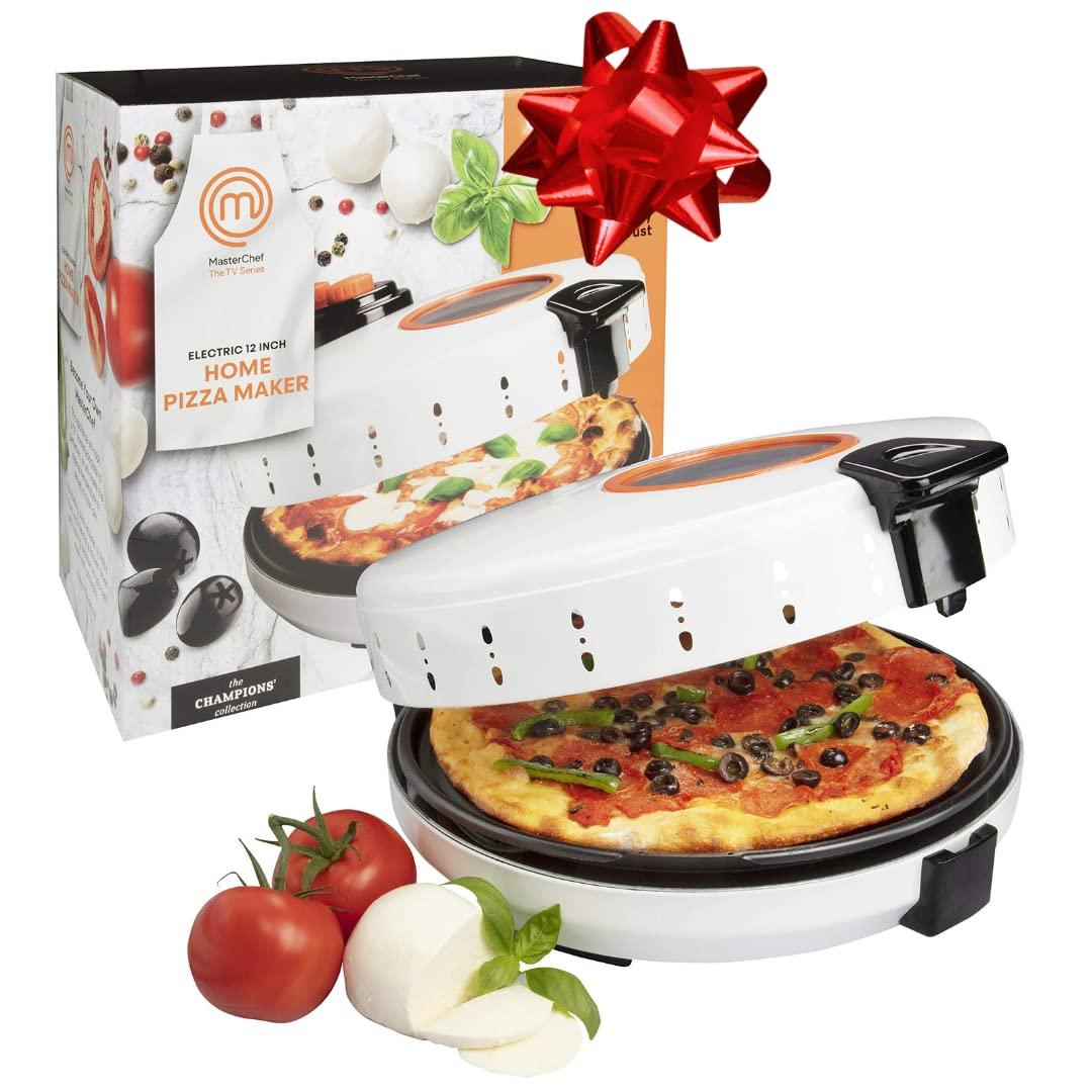 MasterChef Electric 12" Pizza Maker- Cook Homemade Calzones, Quesadillas & Cookies! Rotating Nonstick Plate for Even Baking- Adjustable Temp Control for Crispy Crust- Indoor or Outdoor Parties & Gifts