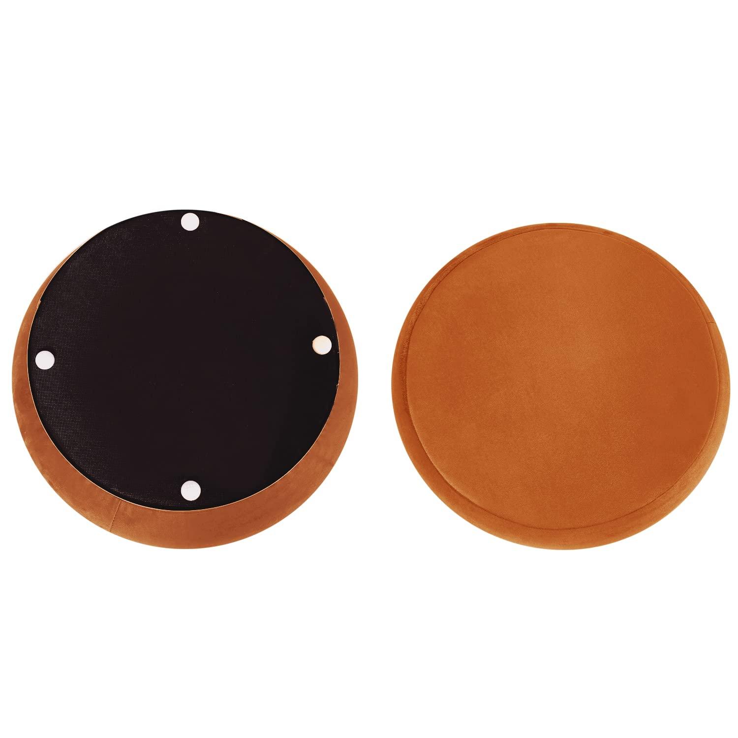 Adeco Round Ottoman Velvet Vanity Stool Chair with Metal Base, Modern Padded Footrest Stool Seat Footstool for Living Room Bedroom,Orange
