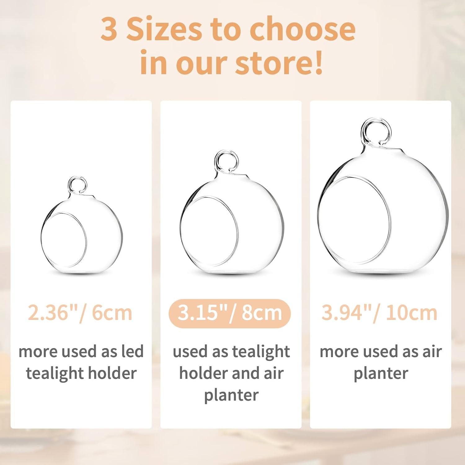12 Pcs 3.15"/ 8cm Hanging Glass Tealight Holder Globe Plant Terrariums Glass Orbs Air Plants Tea Light Candle Holders Home Decor Indoor Outdoor Garden DIY Gifts (9 Pcs + 3 Pcs)