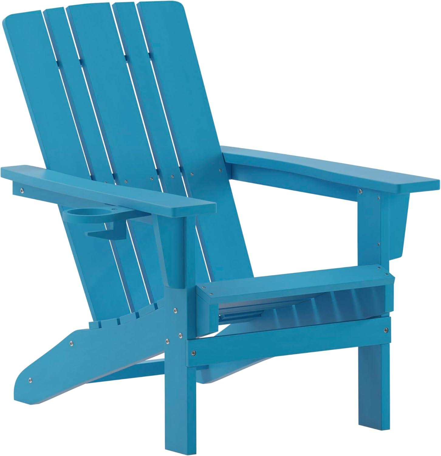 Flash Furniture Halifax Adirondack Chair with Cup Holder, Weather Resistant HDPE Adirondack Chair in Blue