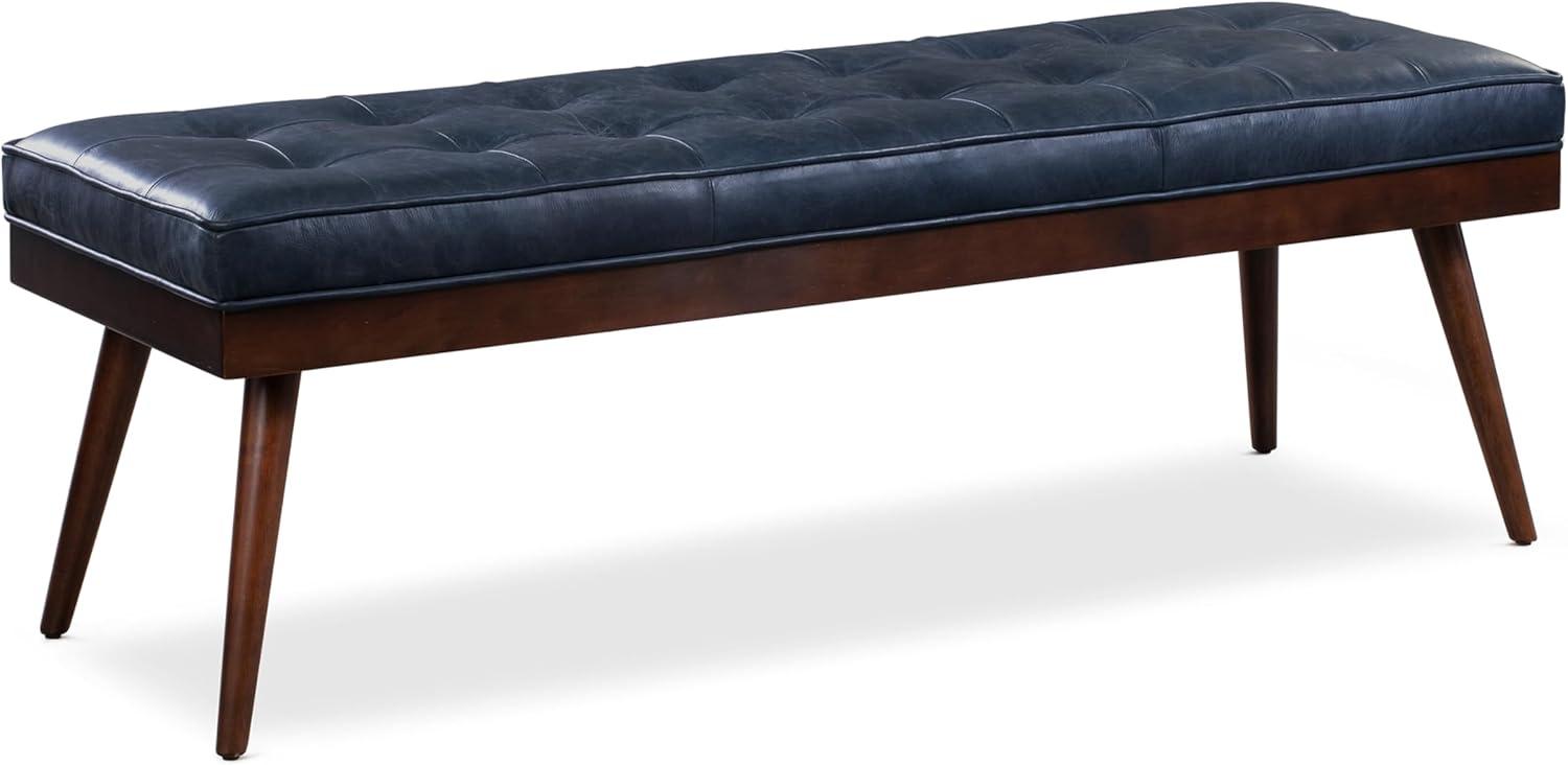 Athan Midnight Blue Full-Grain Italian Leather 55" Bench