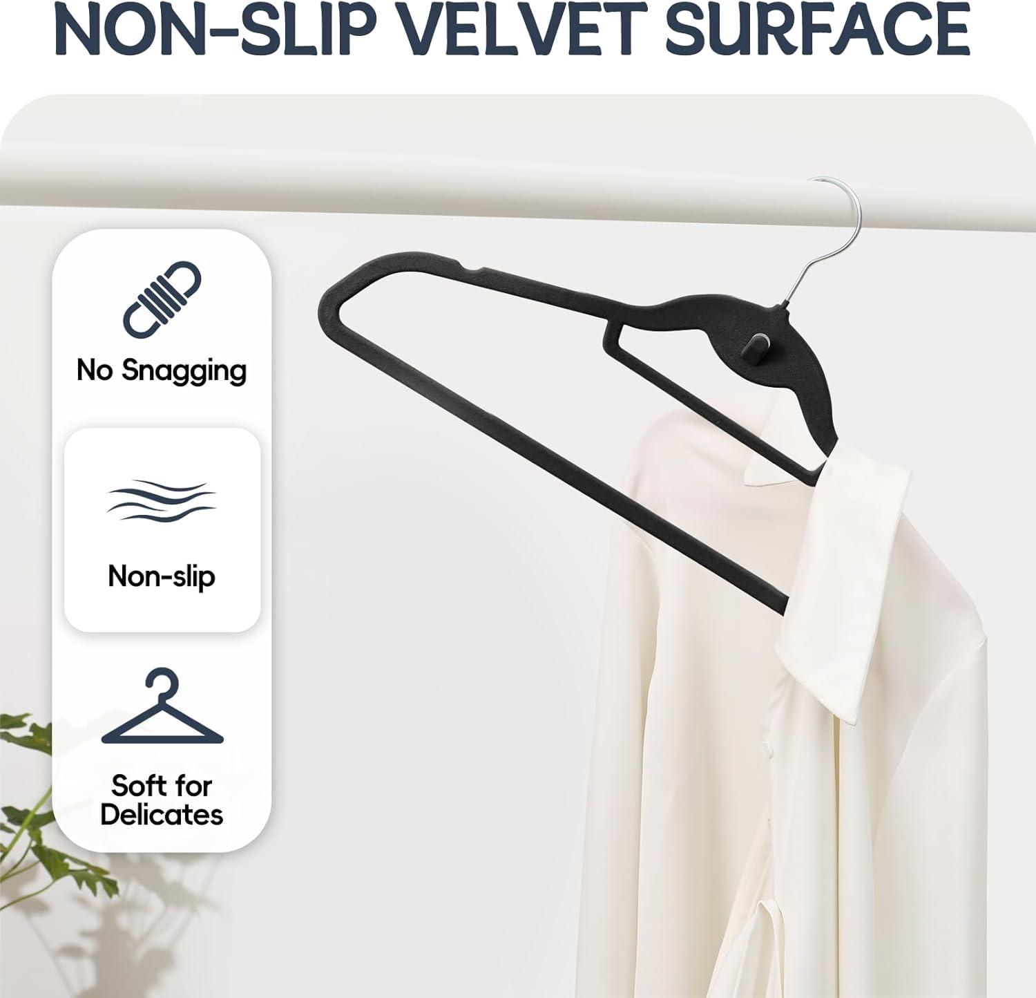 Simplify Slim Velvet Clothes Hangers | 50 Pack | Non-Slip | Shirts | Suit | Pants | Dresses | Garments | Closet Storage & Organization | Durable | Black