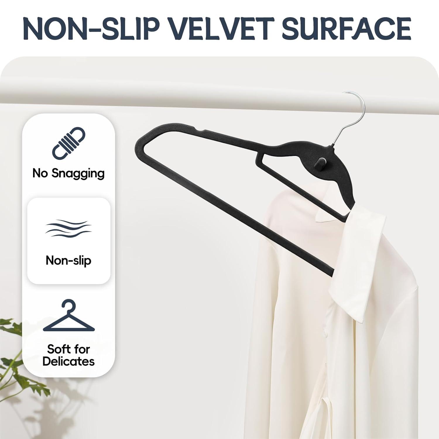 Simplify Slim Velvet Clothes Hangers | 50 Pack | Non-Slip | Shirts | Suit | Pants | Dresses | Garments | Closet Storage & Organization | Durable | Black