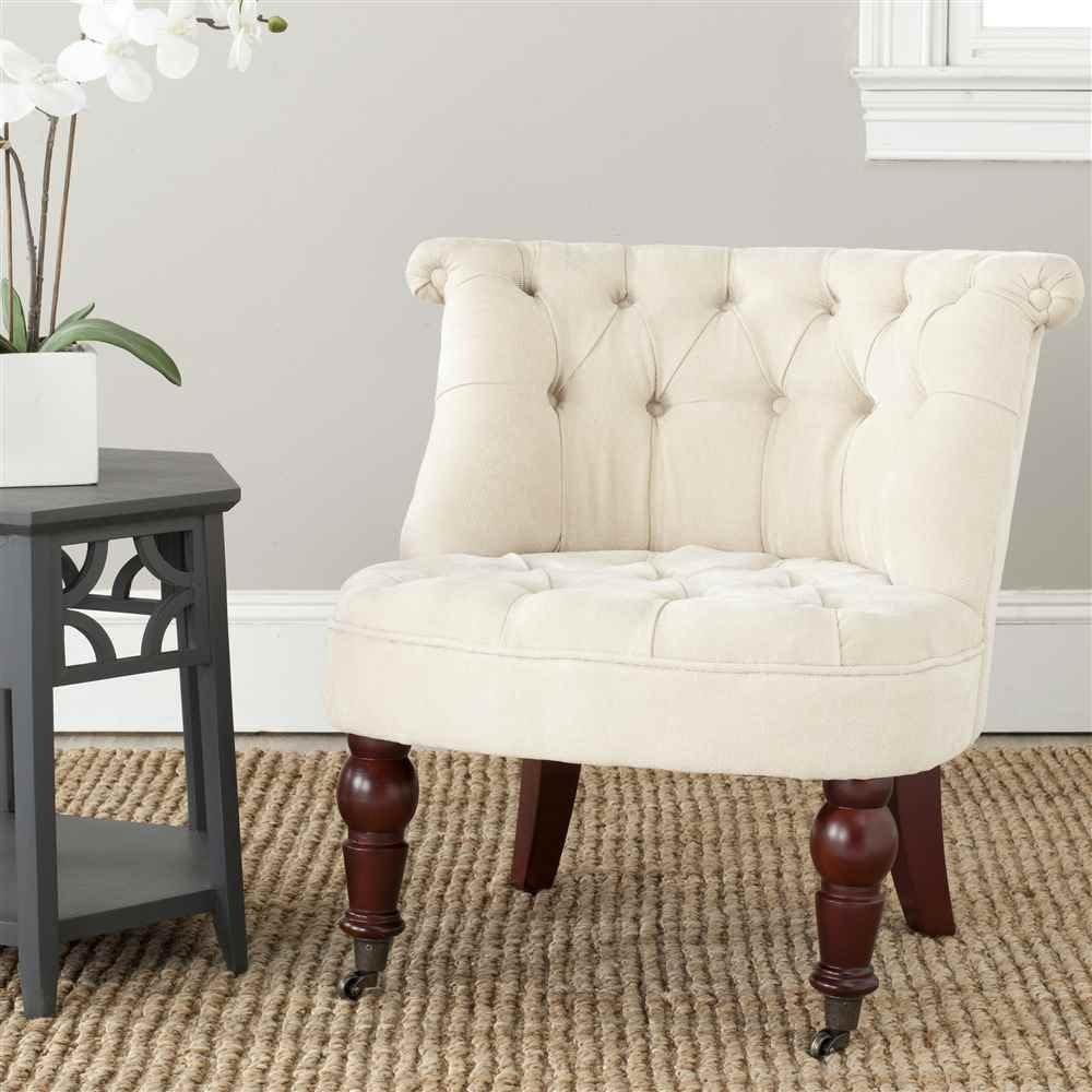 Natural Cream Tufted Armless Barrel Chair with Birch Wood Legs