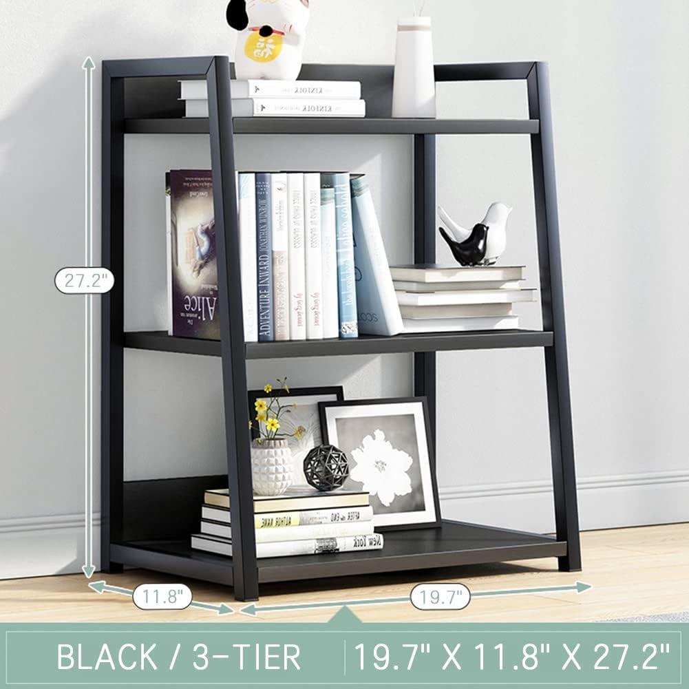 3 Tier Open Bookshelf - Steel and Wood Display Stand, 50CM Width Floor-Standing Bookcase, Black