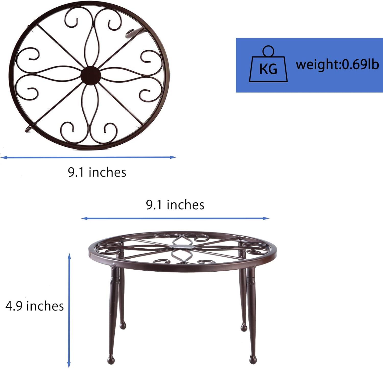 9 Inch Brown Iron Plant Stands with Saucers, Set of 3