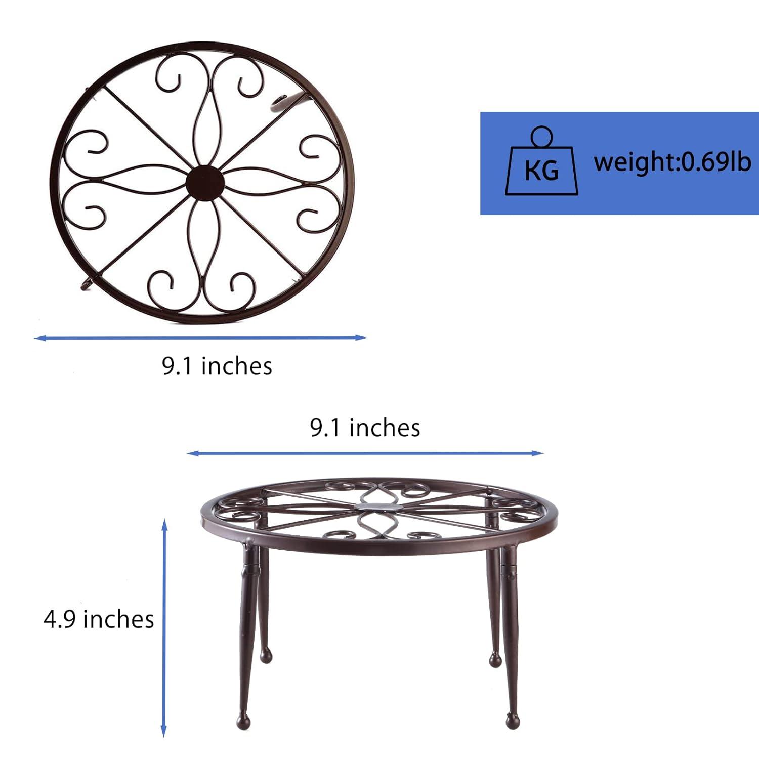 3 Pack 9 inches Metal Plant Stands with Saucer for Indoor and Outdoor Plants Heavy Duty Potted Heavy Duty Flower Pot Stand Holder Rustproof Iron Round Plant Shelf for Garden, Brown