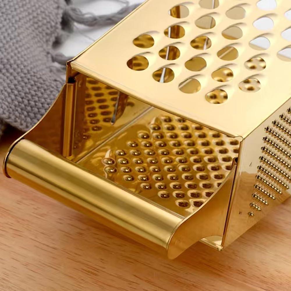 Gold Stainless Steel 4-Sided Multifunctional Grater with Handle