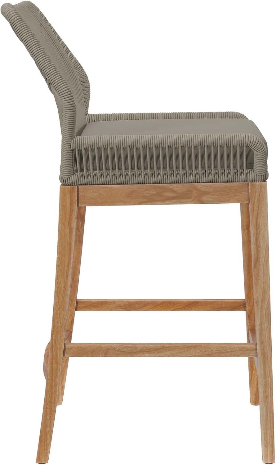 Teak and Woven Rope Outdoor Bar Stool with Cushion