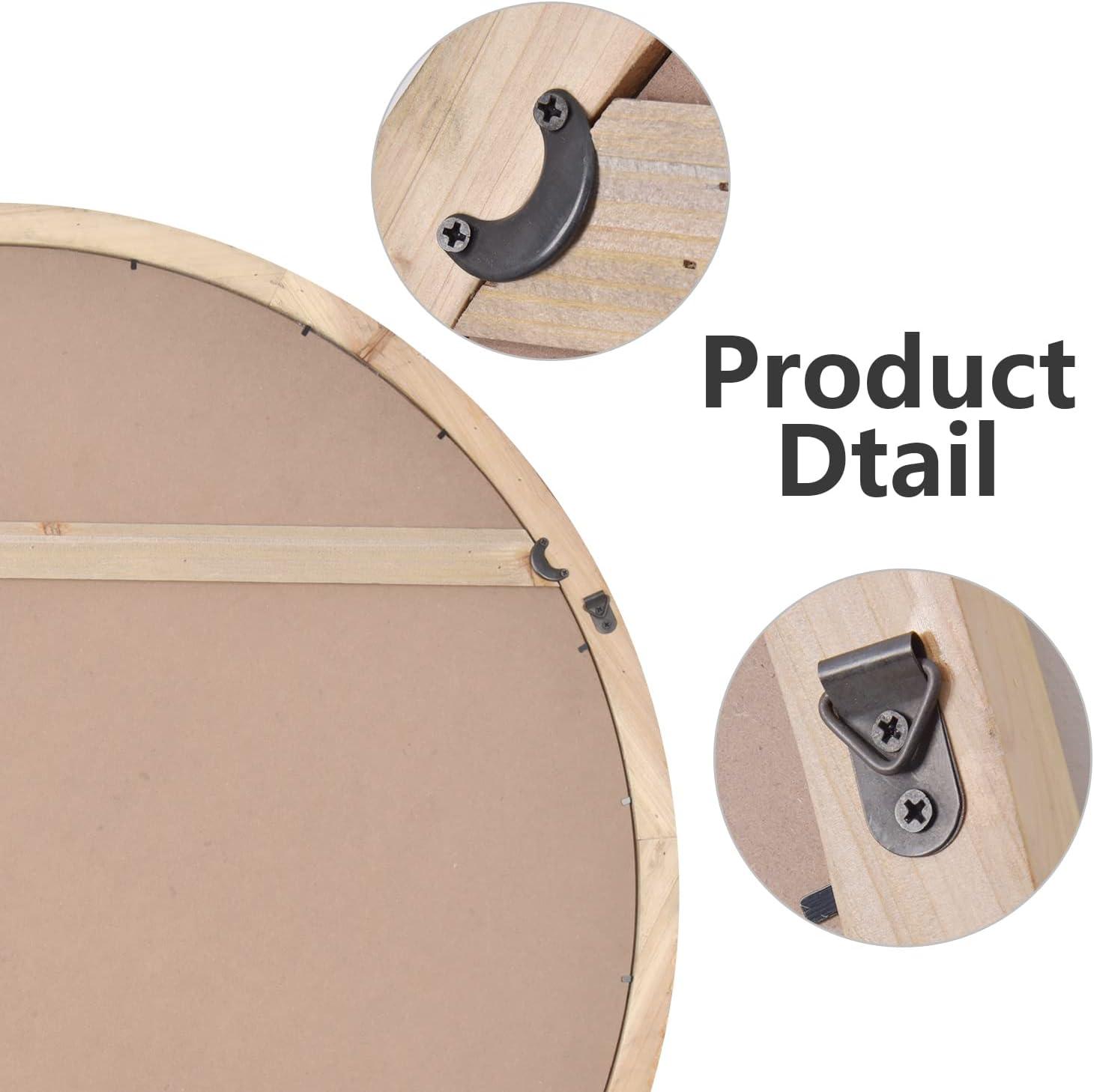 Circle Wooden Wall Mirror,18 inch Round Natural Wood Mirror Large Rustic Farmhouse Decor Mirror for The Living Room,Bathroom,Bedroom