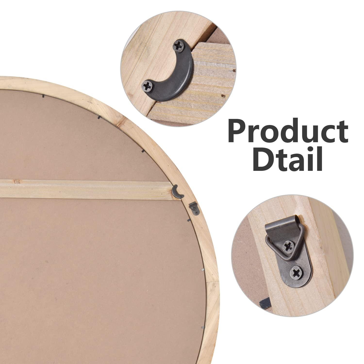 Circle Wooden Wall Mirror,18 inch Round Natural Wood Mirror Large Rustic Farmhouse Decor Mirror for The Living Room,Bathroom,Bedroom