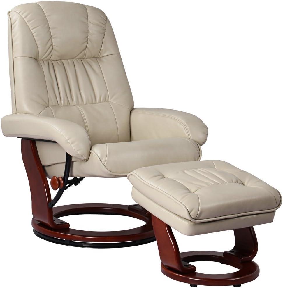 BenchMaster Kyle Taupe Faux Leather Recliner Chair Modern Armchair Ottoman Footrest Ergonomic Manual Reclining Swivel for Bedroom Living Room Reading