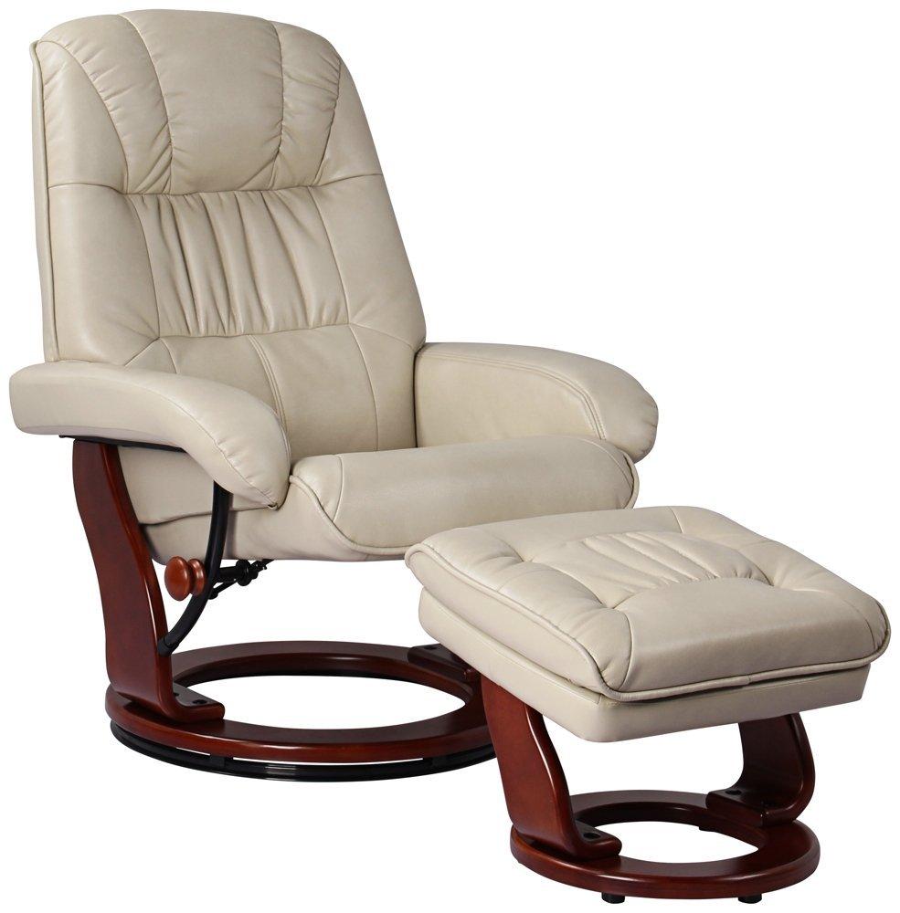 BenchMaster Kyle Taupe Faux Leather Recliner Chair Modern Armchair Ottoman Footrest Ergonomic Manual Reclining Swivel for Bedroom Living Room Reading