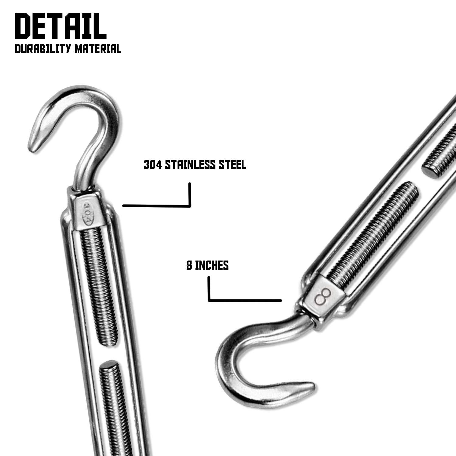 Sun Shade Sail Hardware Kit - 8 Inch Stainless Steel Sunshades Canopy Installation Kit Install Outdoor Triangle Heavy Duty Shade Sails for Deck Garden Lawn Patio