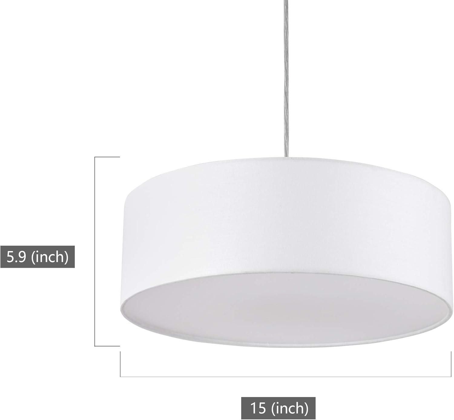 White Modern 15" Fabric Drum Pendant Light with Frosted Diffuser