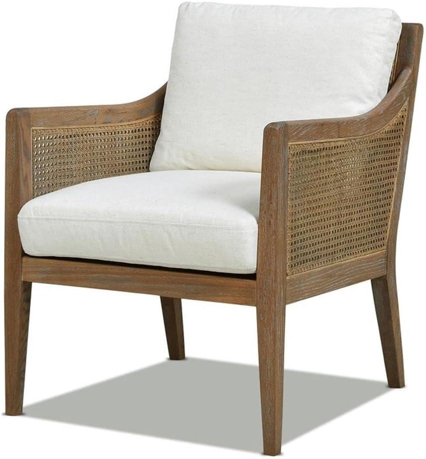 Natural White Linen and Oak Wood Handcrafted Accent Chair