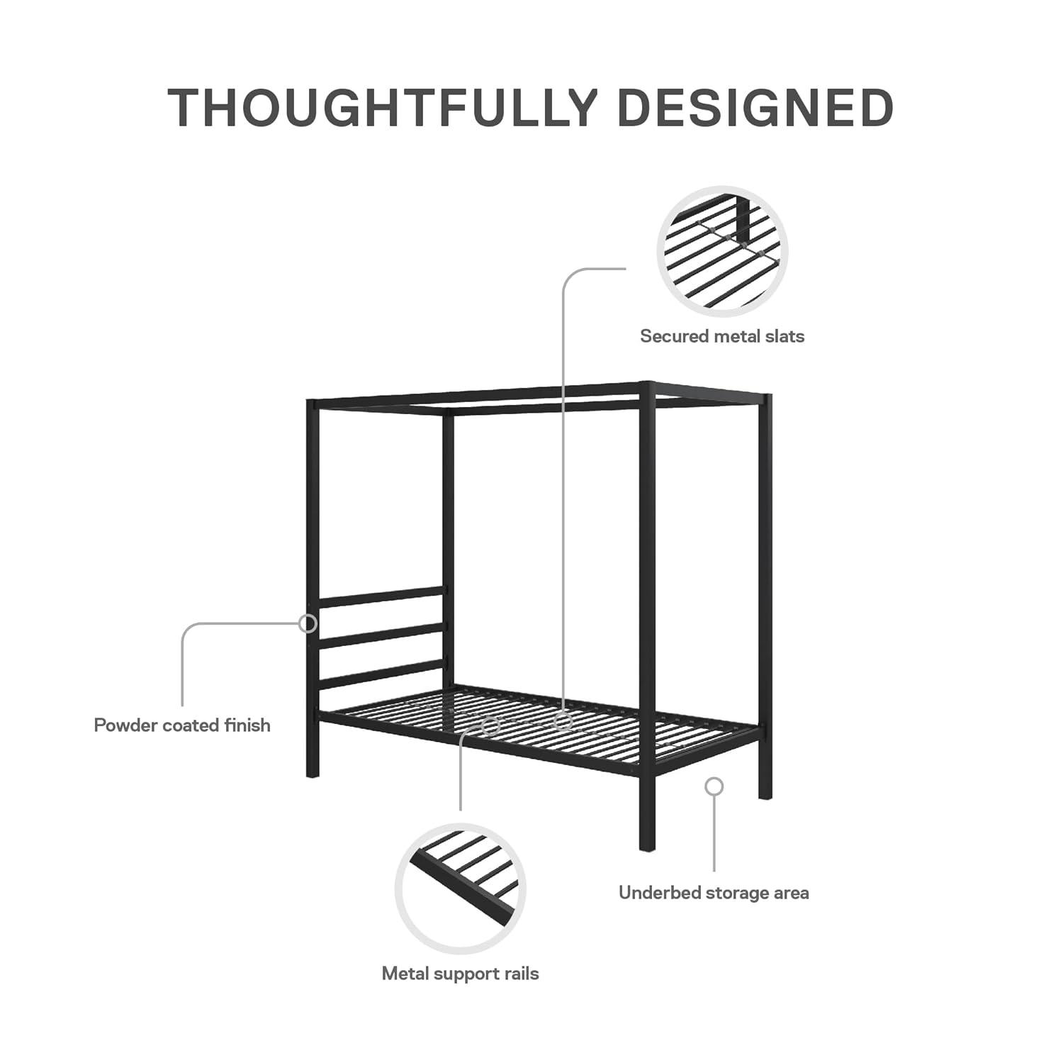 DHP Modern Metal Canopy Bed, Twin, Black