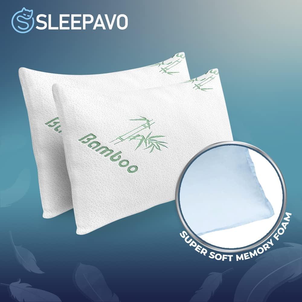 Memory Foam Bamboo Bed Pillows - 4 Pack Queen Size Cooling Pillows