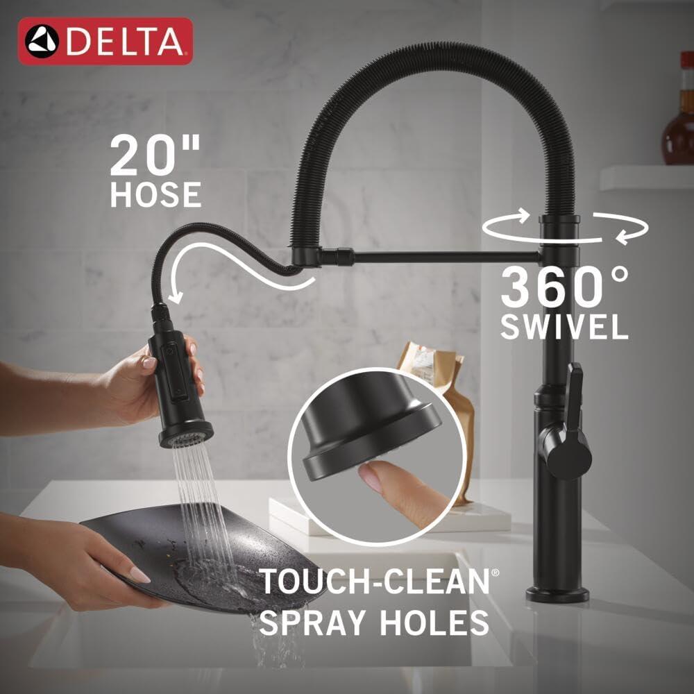 Delta Rhett Pro Commercial Kitchen Faucet, Pull Down Sprayer Kitchen Sink Faucet 18829-BL-DST