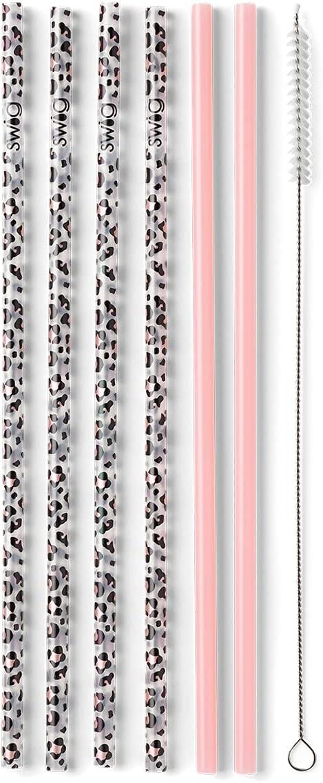 Swig Life Reusable Straws Luxy Leopard + Blush Reusable Straw Set + Cleaning Brush, Each Straw is 10.25 inch Long (Fits Swig Life 20oz Tumblers, 22oz Tumblers, and 32oz Tumblers)