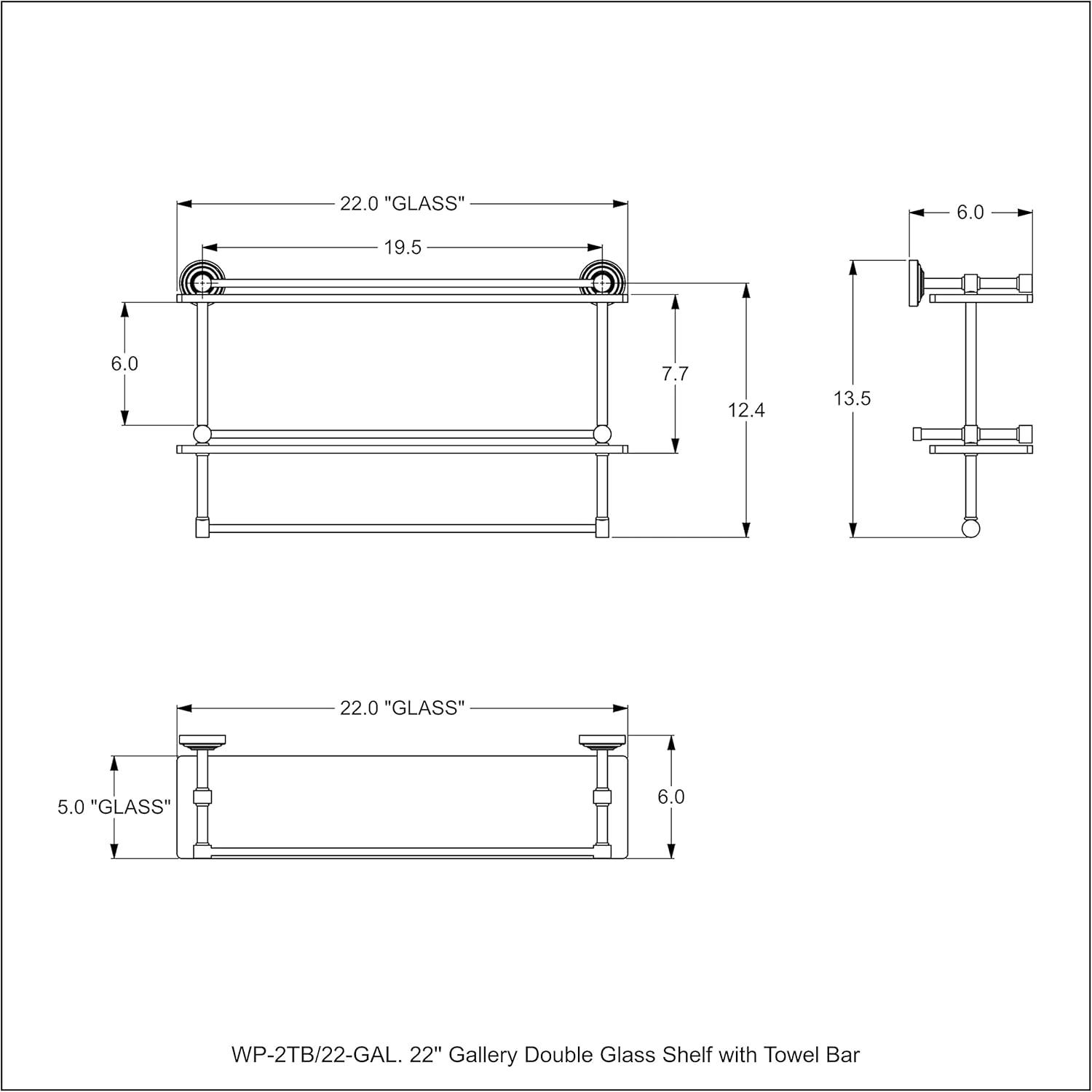 22" Oil Rubbed Bronze Gallery Double Glass Shelf with Towel Bar