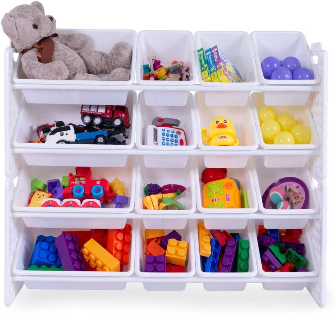 UNiPLAY Toy Organizer With 16 Removable Storage Bins and Block Play Panel, Multi-Size Bin Organizer