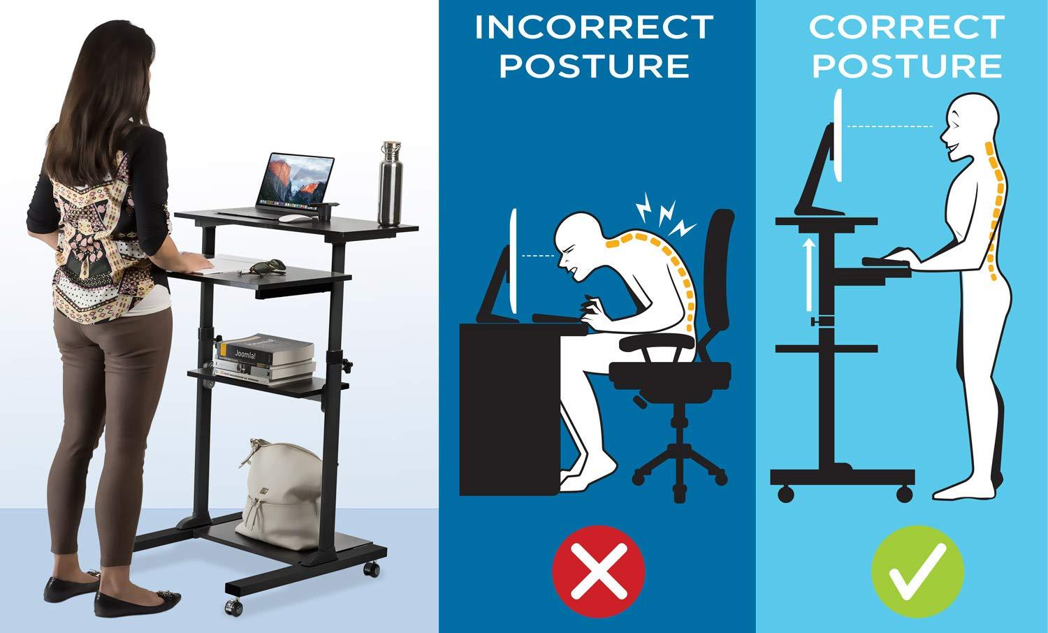 Mount-it Mount-It! Mobile Standing Desk and Rolling Presentation Cart ,27.5-Inch Platform, Locking Wheels