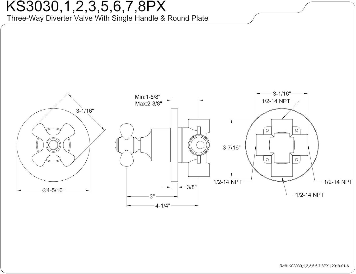 Kingston Brass Single-Handle Wall Mount Three-Way Diverter Valve with Trim Kit